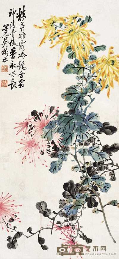 吴树本 菊花图 立轴 85.3×39.5cm